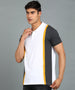 Men's White, Anthra Melange, Gold Colour-Block Slim Fit Half Sleeve Cotton Polo T-Shirt