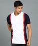 Men's White, Navy Blue Colour-Block Slim Fit Half Sleeve Cotton Polo T-Shirt