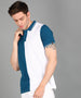 Men's White, Blue Colour-Block Slim Fit Half Sleeve Cotton Polo T-Shirt