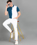 Men's White, Blue Colour-Block Slim Fit Half Sleeve Cotton Polo T-Shirt