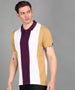 Men's Off White, Purple, Khaki Colour-Block Slim Fit Half Sleeve Cotton Polo T-Shirt