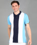 Men's White, Navy, Sky Blue Colour-Block Slim Fit Half Sleeve Cotton Polo T-Shirt