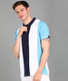 Men's White, Navy, Sky Blue Colour-Block Slim Fit Half Sleeve Cotton Polo T-Shirt