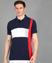 Men's Navy, White, Red Colour-Block Slim Fit Half Sleeve Cotton Polo T-Shirt