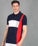 Men's Navy, White, Red Colour-Block Slim Fit Half Sleeve Cotton Polo T-Shirt