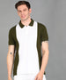 Men's White, Olive Colour-Block Slim Fit Half Sleeve Cotton Polo T-Shirt