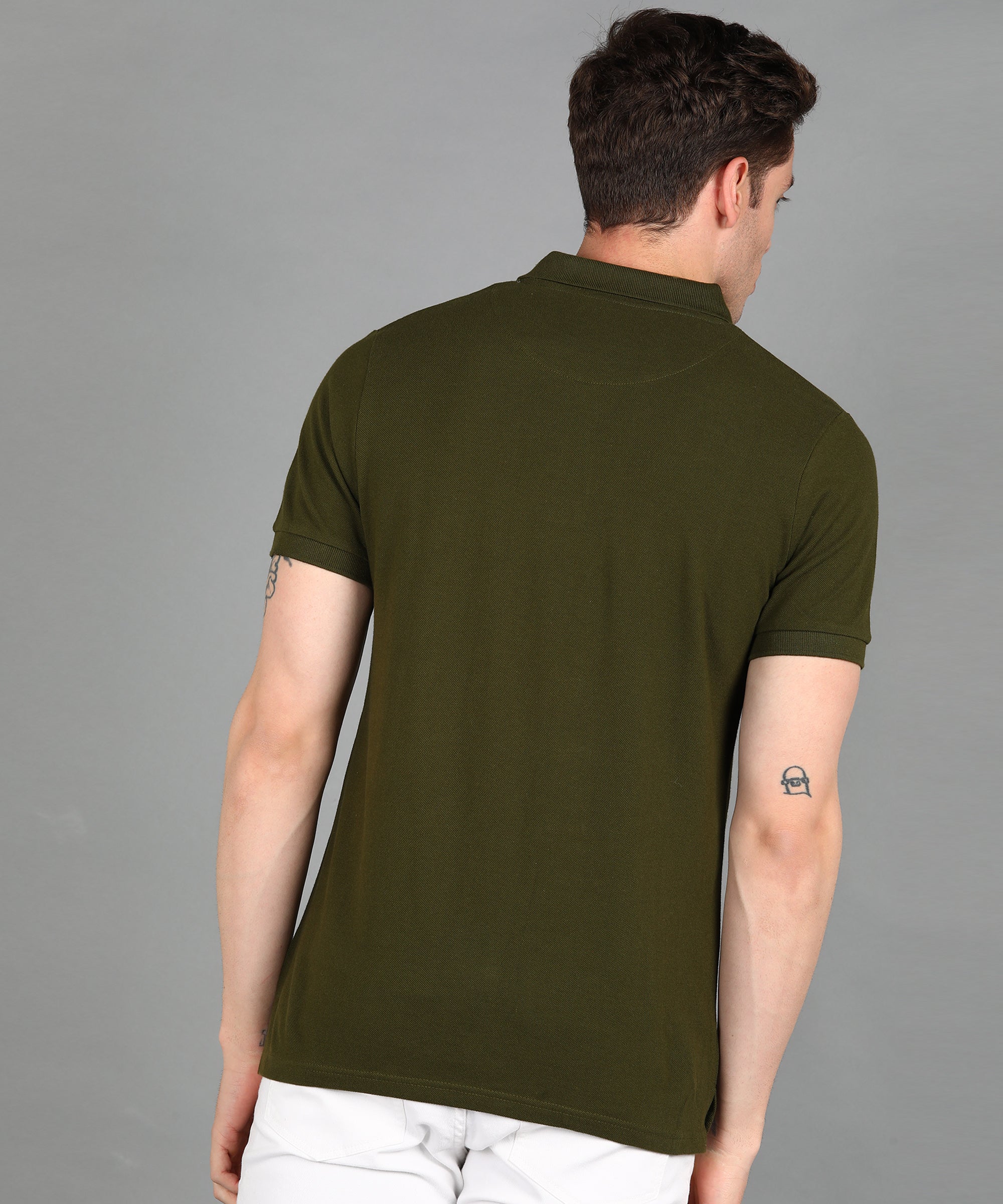 Men's White, Olive Colour-Block Slim Fit Half Sleeve Cotton Polo T-Shirt