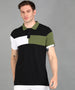 Men's Black, White, Olive Colour-Block Slim Fit Half Sleeve Cotton Polo T-Shirt