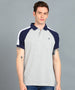 Men's Grey Melange, White, Navy Blue Colour-Block Slim Fit Half Sleeve Cotton Polo T-Shirt