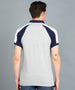 Men's Grey Melange, White, Navy Blue Colour-Block Slim Fit Half Sleeve Cotton Polo T-Shirt