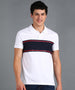 Men's White, Navy Blue, Red Colour-Block Slim Fit Half Sleeve Cotton Polo T-Shirt