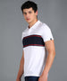 Men's White, Navy Blue, Red Colour-Block Slim Fit Half Sleeve Cotton Polo T-Shirt