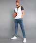 Men's White, Anthra Melange Colour-Block Slim Fit Half Sleeve Cotton Polo T-Shirt