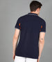 Men's Navy, Orange Colour-Block Slim Fit Half Sleeve Cotton Polo T-Shirt