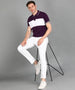 Men's Purple, Grey Melange Colour-Block Slim Fit Half Sleeve Cotton Polo T-Shirt