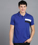 Men's Royal Blue Colour-Block Slim Fit Half Sleeve Cotton Polo T-Shirt