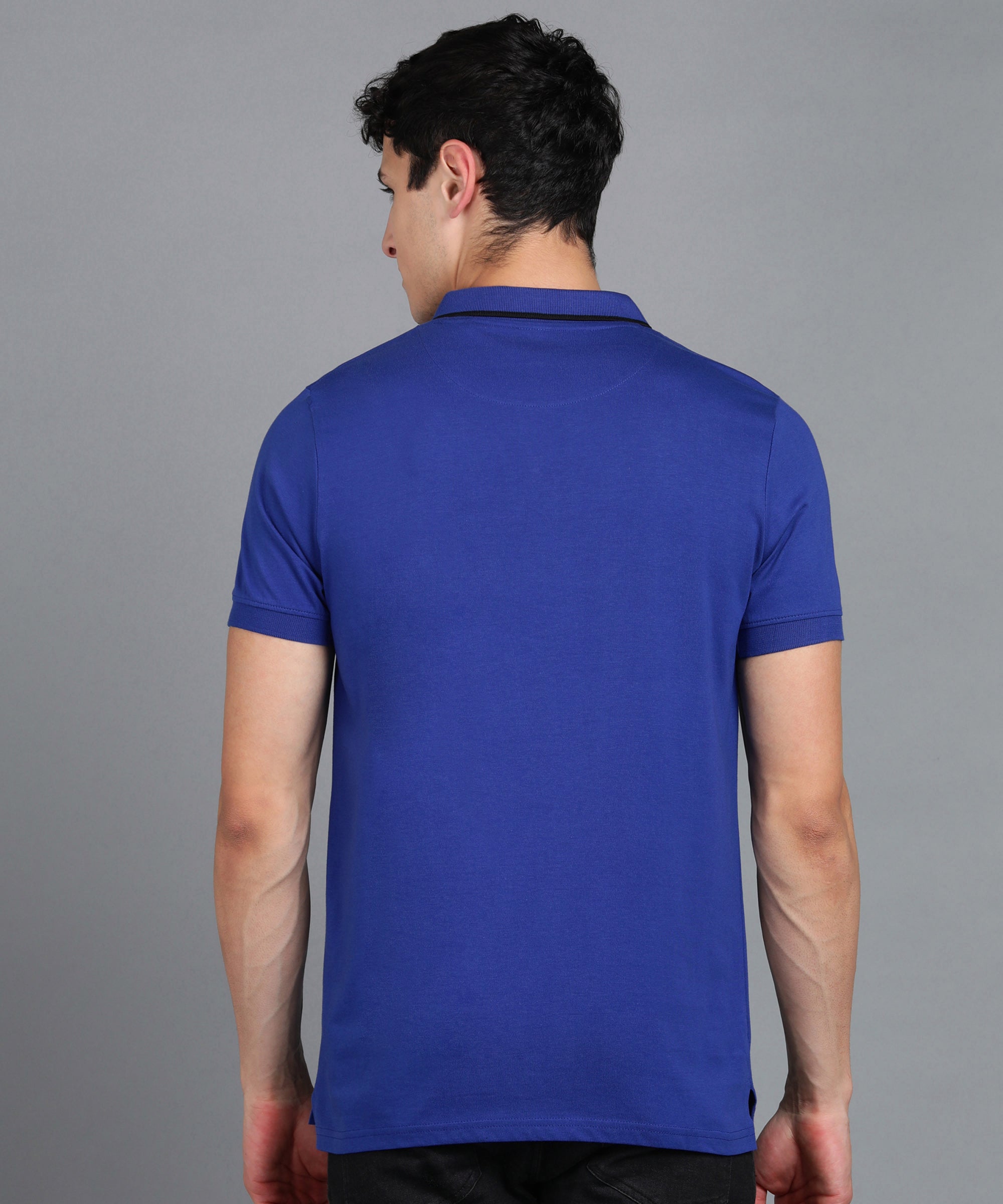 Men's Royal Blue Colour-Block Slim Fit Half Sleeve Cotton Polo T-Shirt