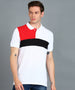 Men's White, Black, Red Colour-Block Slim Fit Half Sleeve Cotton Polo T-Shirt