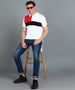 Men's White, Black, Red Colour-Block Slim Fit Half Sleeve Cotton Polo T-Shirt