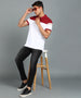 Men's White, Maroon Colour-Block Slim Fit Half Sleeve Cotton Polo T-Shirt