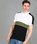 Men's White, Olive, Black Colour-Block Slim Fit Half Sleeve Cotton Polo T-Shirt