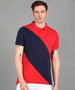 Men's Red, Navy Colour-Block Slim Fit Half Sleeve Cotton Polo T-Shirt