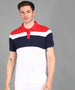 Men's White, Red, Navy Colour-Block Slim Fit Half Sleeve Cotton Polo T-Shirt