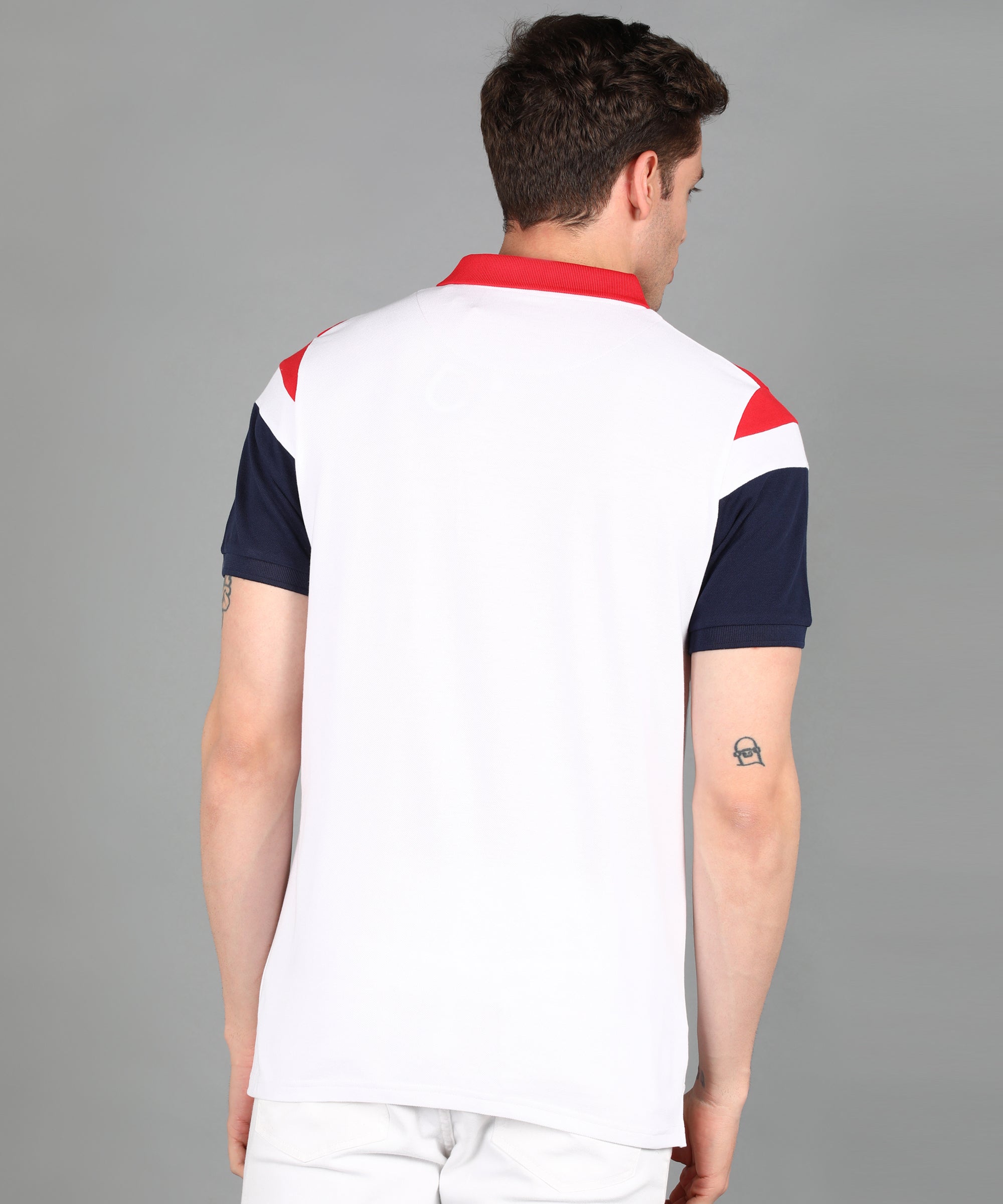 Men's White, Red, Navy Colour-Block Slim Fit Half Sleeve Cotton Polo T-Shirt