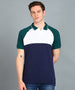 Men's White, Green, Navy Blue Colour-Block Slim Fit Half Sleeve Cotton Polo T-Shirt