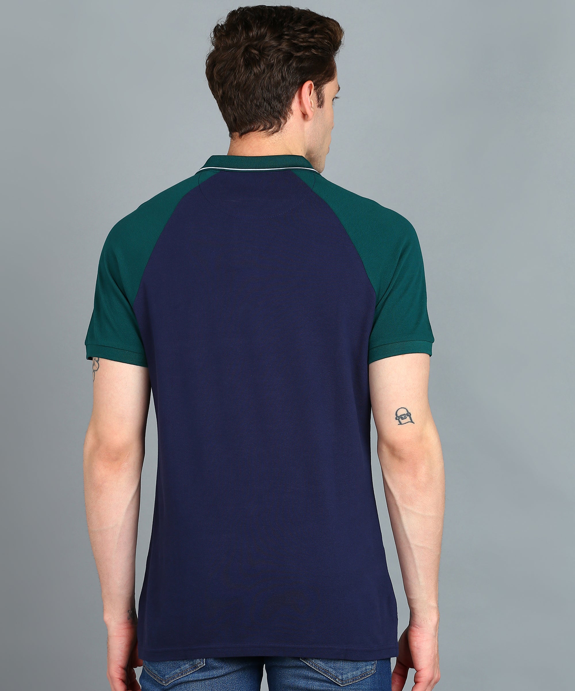 Men's White, Green, Navy Blue Colour-Block Slim Fit Half Sleeve Cotton Polo T-Shirt