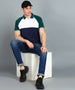 Men's White, Green, Navy Blue Colour-Block Slim Fit Half Sleeve Cotton Polo T-Shirt