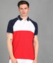 Men's White, Navy, Red Colour-Block Slim Fit Half Sleeve Cotton Polo T-Shirt