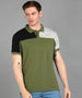 Men's Olive, Grey Melange, Black Colour-Block Slim Fit Half Sleeve Cotton Polo T-Shirt