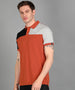 Men's Rust, Grey Melange, Black Colour-Block Slim Fit Half Sleeve Cotton Polo T-Shirt