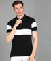 Men's Black, White Colour-Block Slim Fit Half Sleeve Cotton Polo T-Shirt