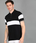 Men's Black, White Colour-Block Slim Fit Half Sleeve Cotton Polo T-Shirt