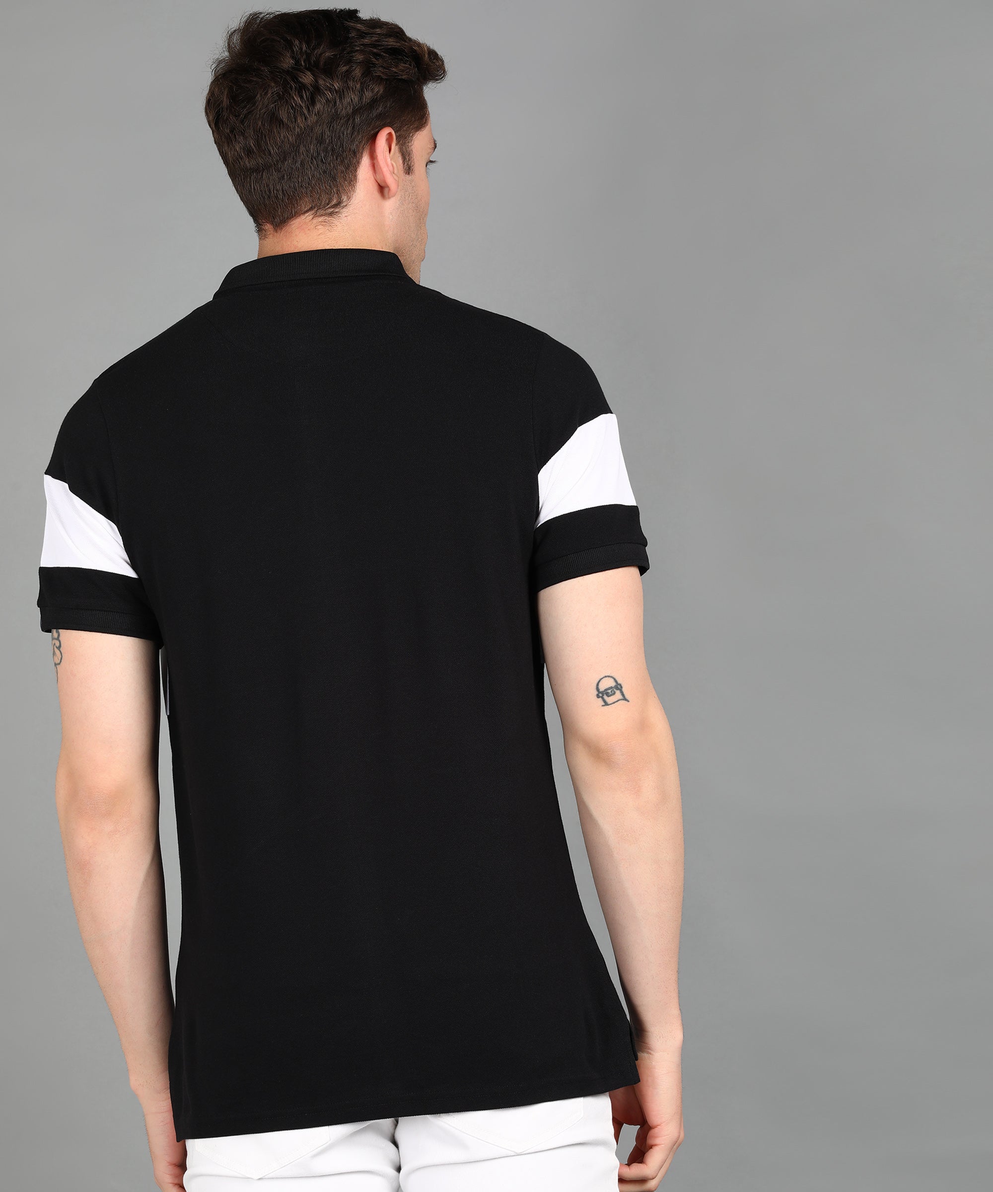 Men's Black, White Colour-Block Slim Fit Half Sleeve Cotton Polo T-Shirt