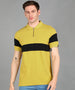 Men's Yellow, Black Colour-Block Slim Fit Half Sleeve Cotton Polo T-Shirt