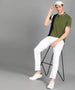 Men's Olive, White, Black Colour-Block Slim Fit Half Sleeve Cotton Polo T-Shirt