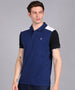 Men's Dark Blue, Black, White Colour-Block Slim Fit Half Sleeve Cotton Polo T-Shirt