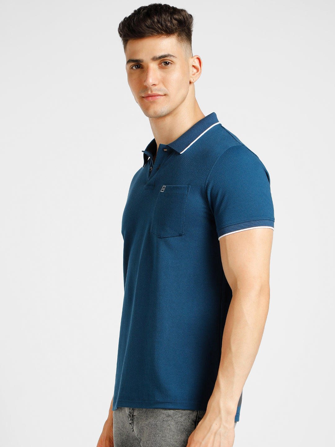 Men's Blue Solid Slim Fit Half Sleeve Cotton Polo T-Shirt