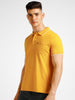 Men's Yellow Solid Slim Fit Half Sleeve Cotton Polo T-Shirt