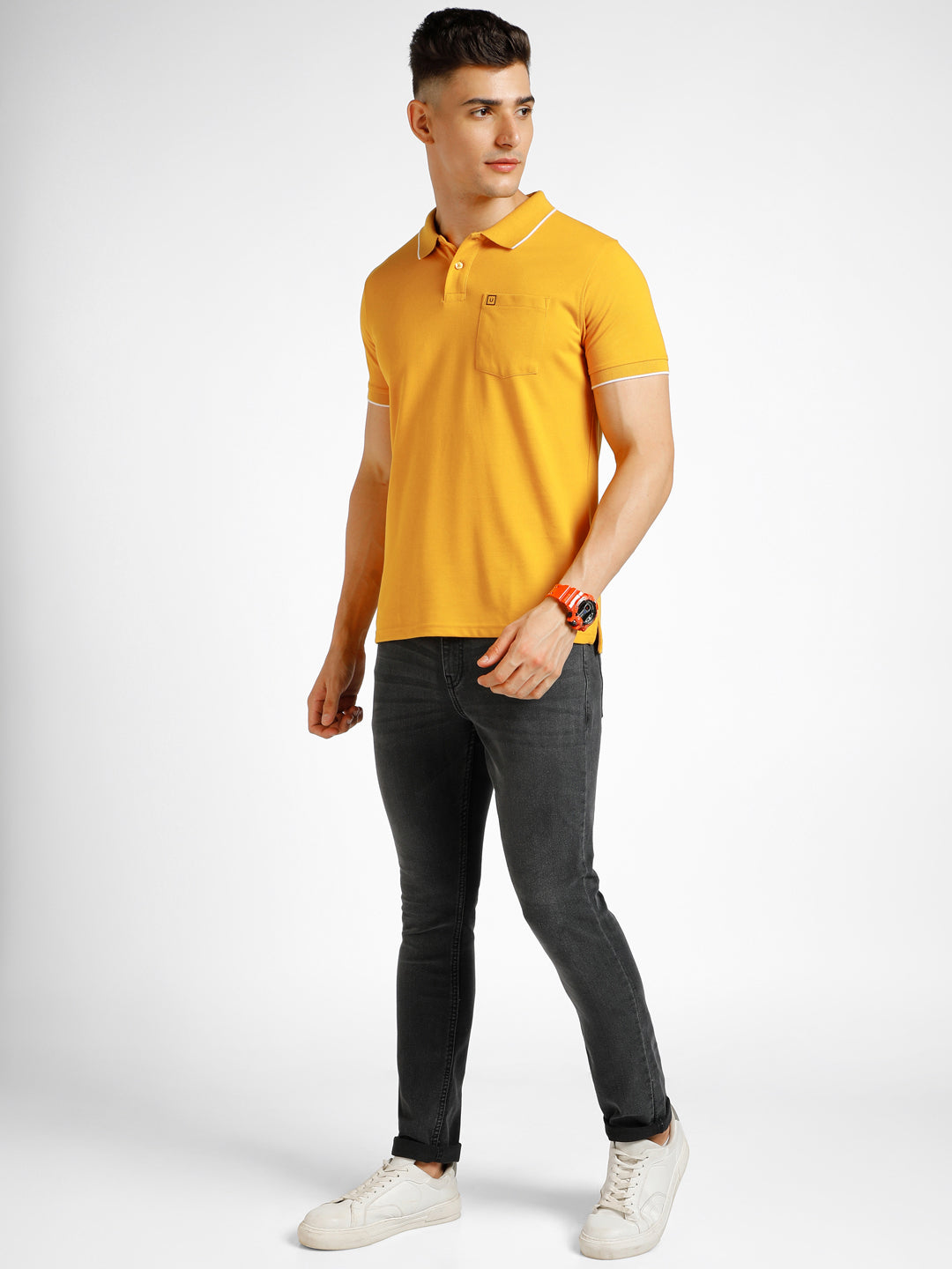 Men's Yellow Solid Slim Fit Half Sleeve Cotton Polo T-Shirt