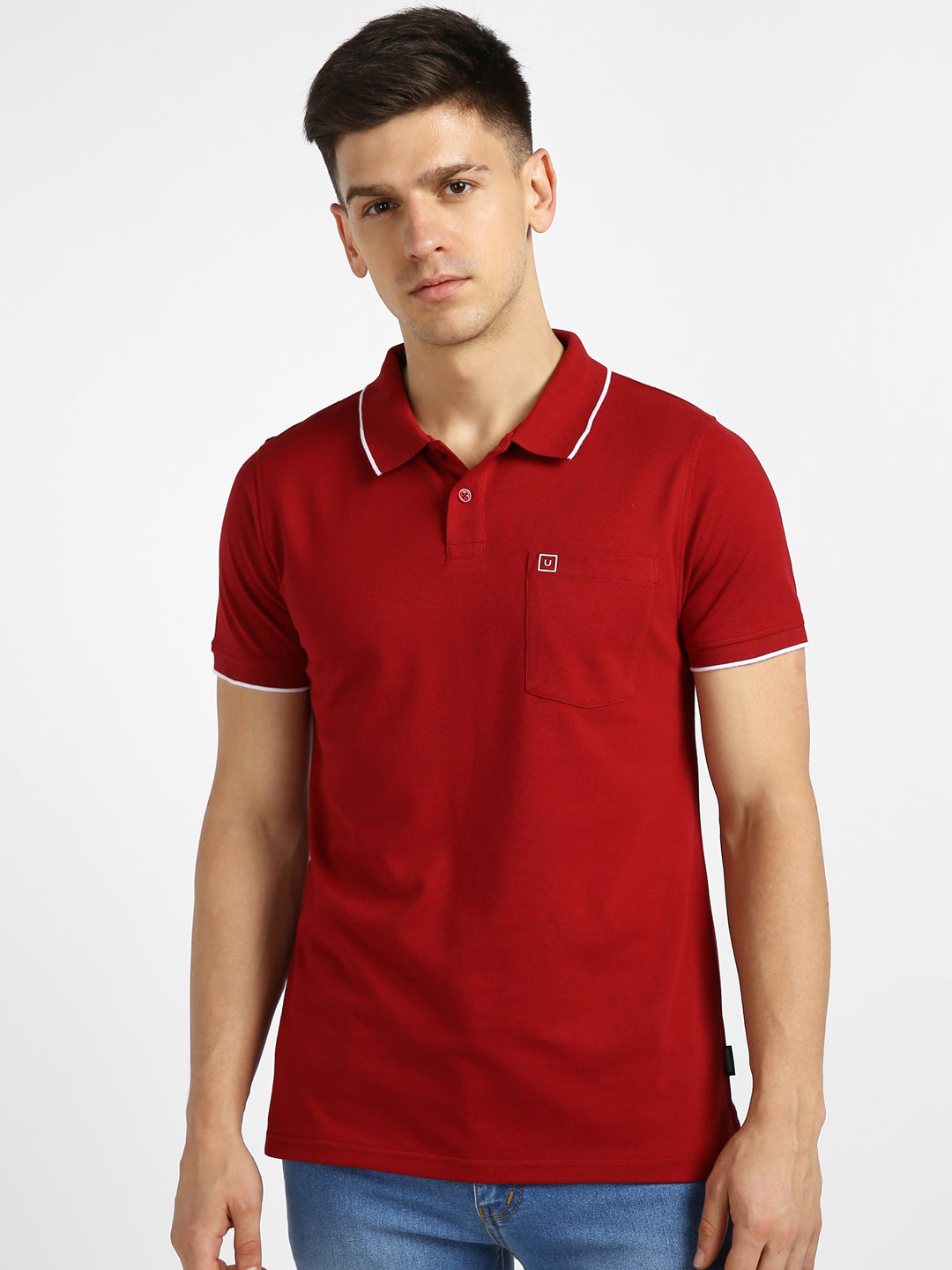 Men's Red Solid Slim Fit Half Sleeve Cotton Polo T-Shirt