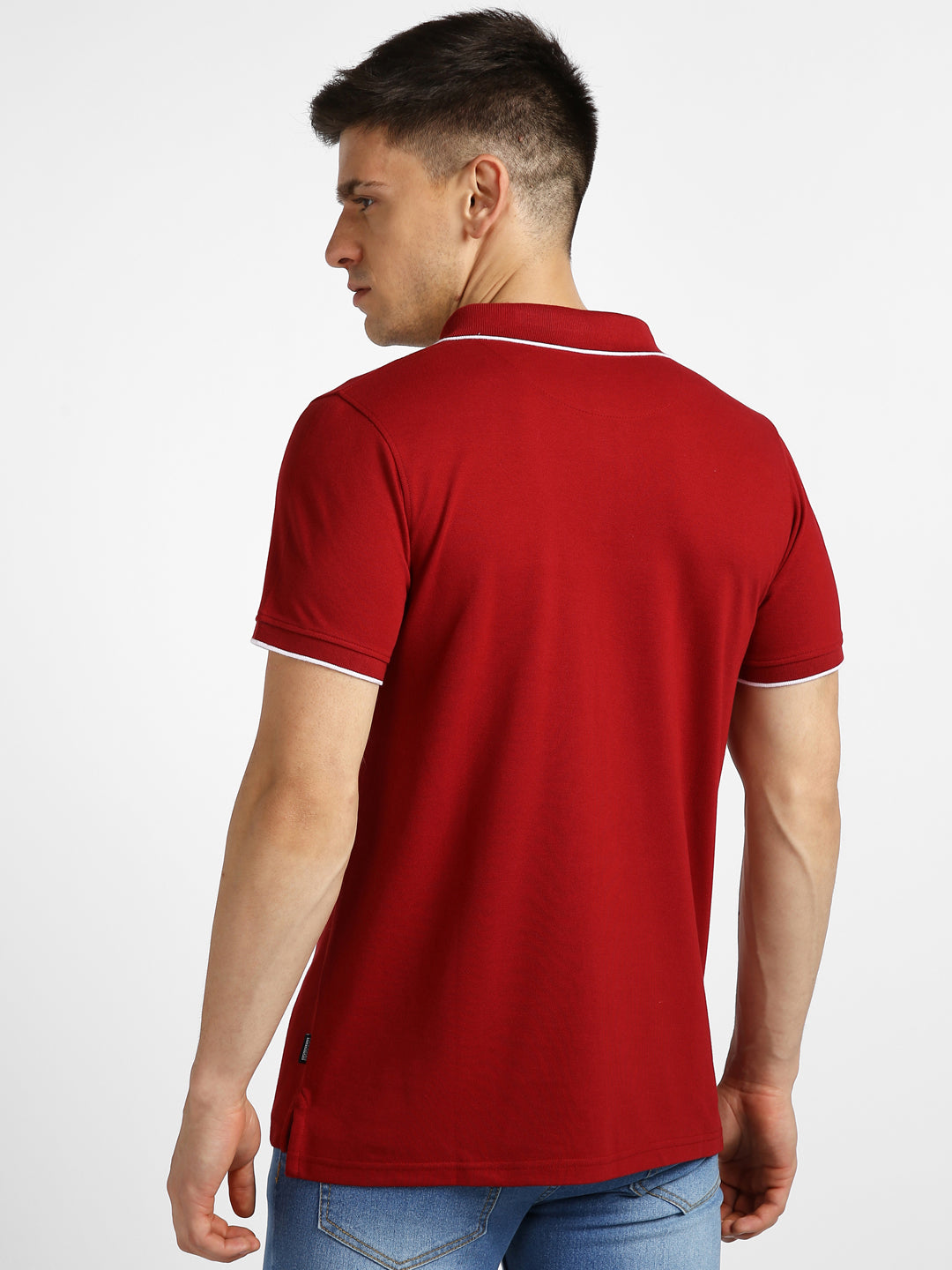 Men's Red Solid Slim Fit Half Sleeve Cotton Polo T-Shirt