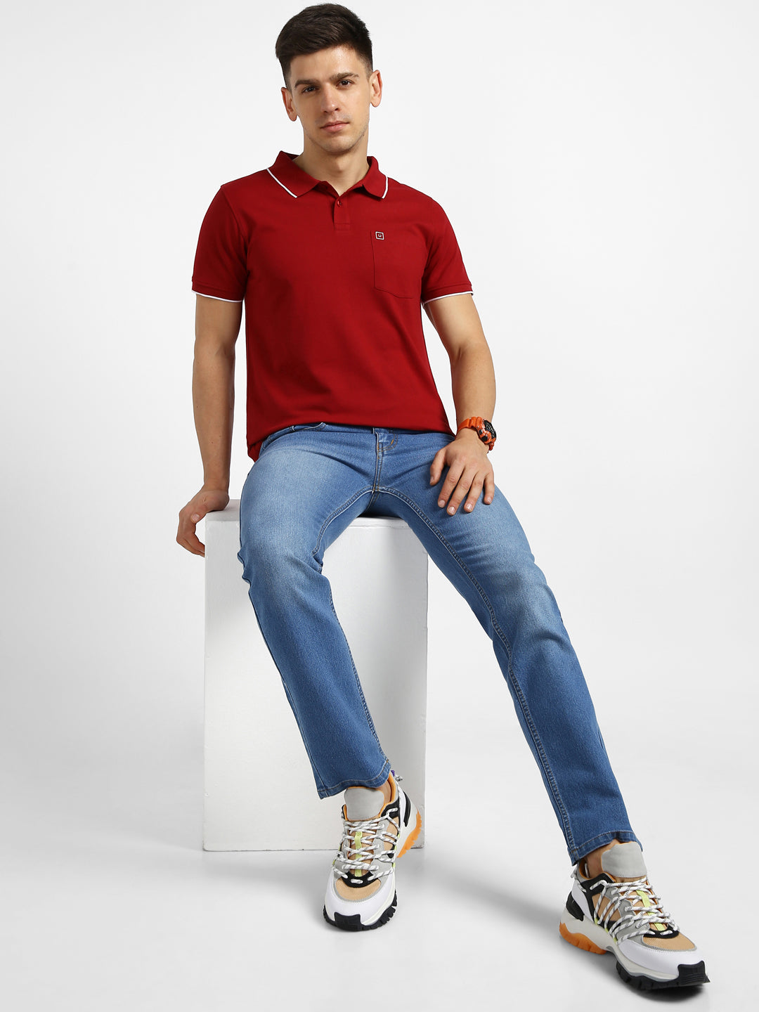 Men's Red Solid Slim Fit Half Sleeve Cotton Polo T-Shirt