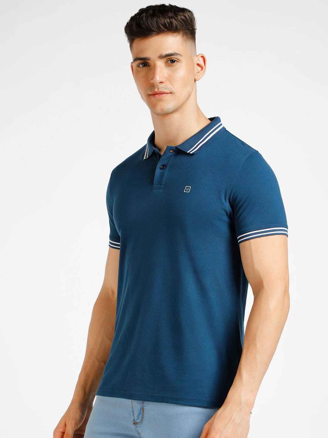 Men's Blue Solid Slim Fit Half Sleeve Cotton Polo T-Shirt