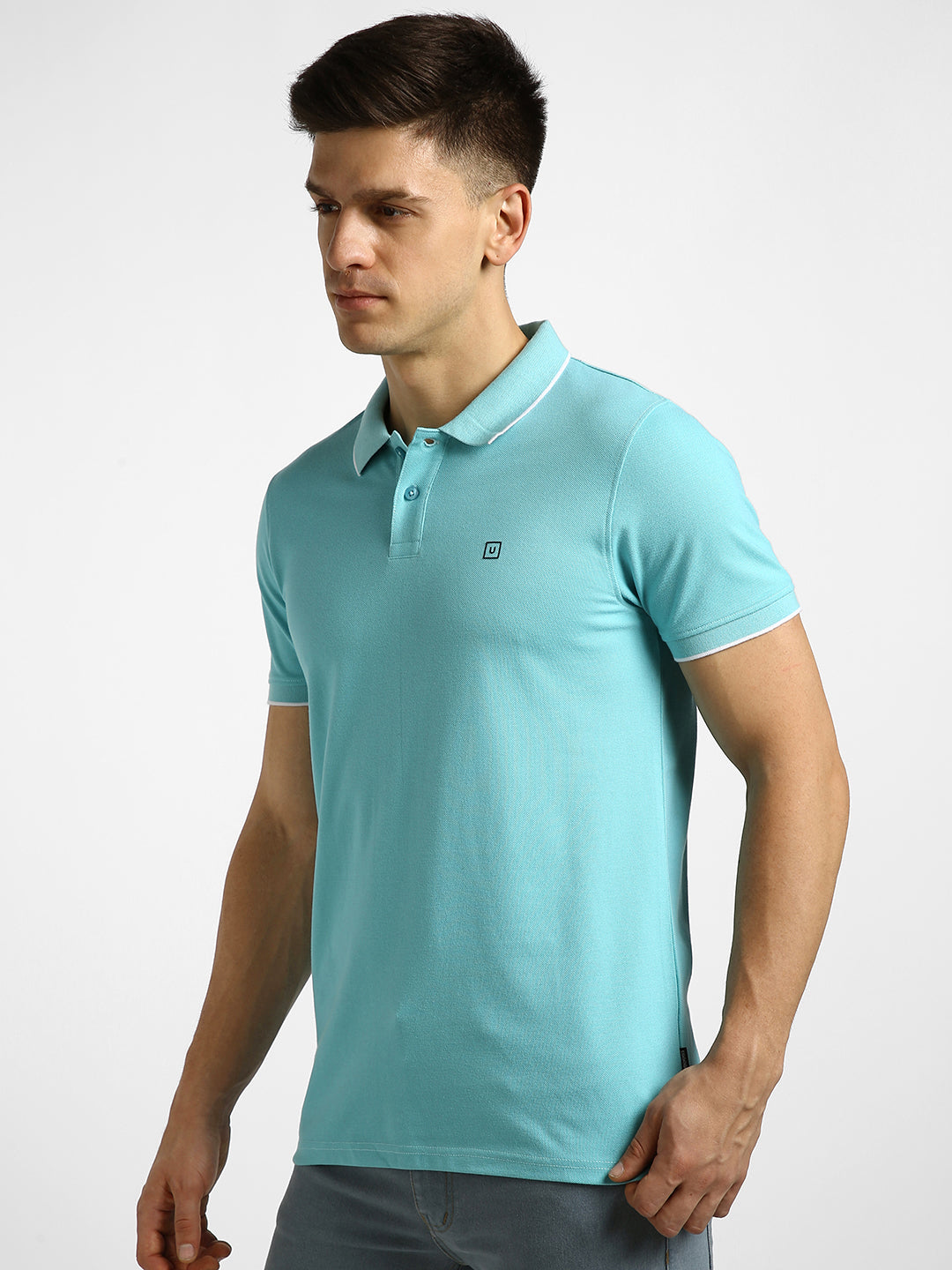 Men's Blue Solid Slim Fit Half Sleeve Cotton Polo T-Shirt