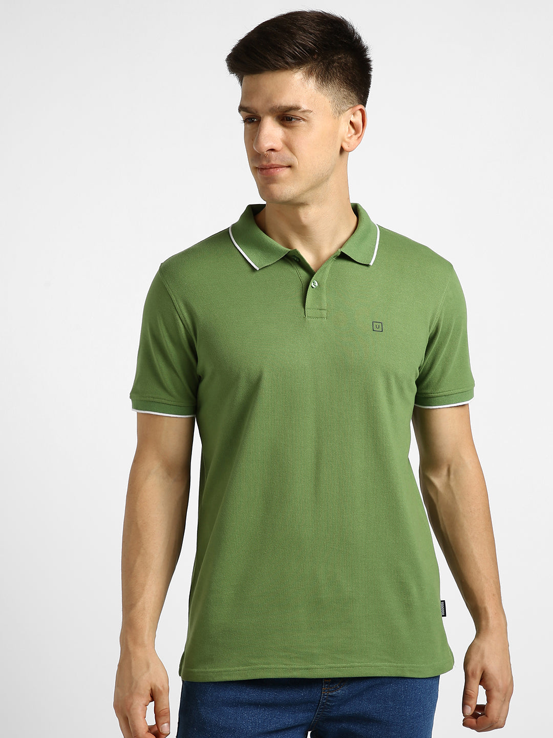 Men's Green Solid Slim Fit Half Sleeve Cotton Polo T-Shirt