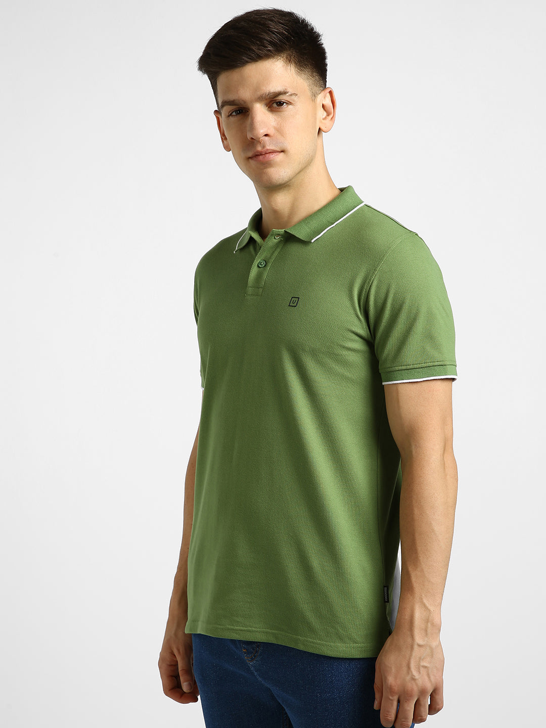 Men's Green Solid Slim Fit Half Sleeve Cotton Polo T-Shirt